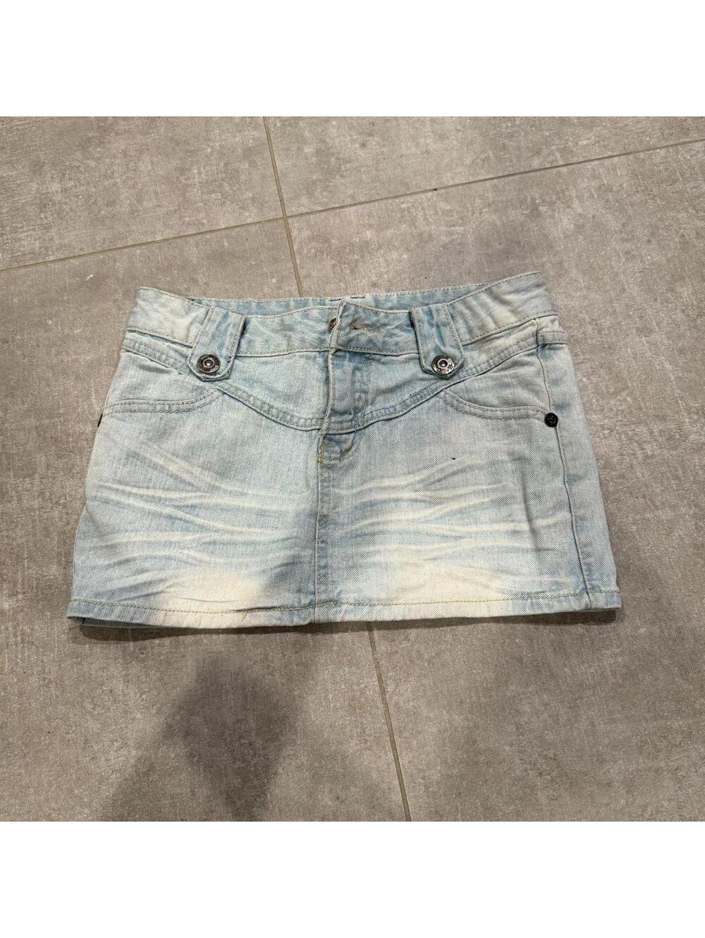 Vintage Light-Wash Denim Micro Mini Skirt